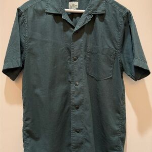 Men's J. Crew Hemp Cotton Green Short Sleeve camp collar button down Shirt